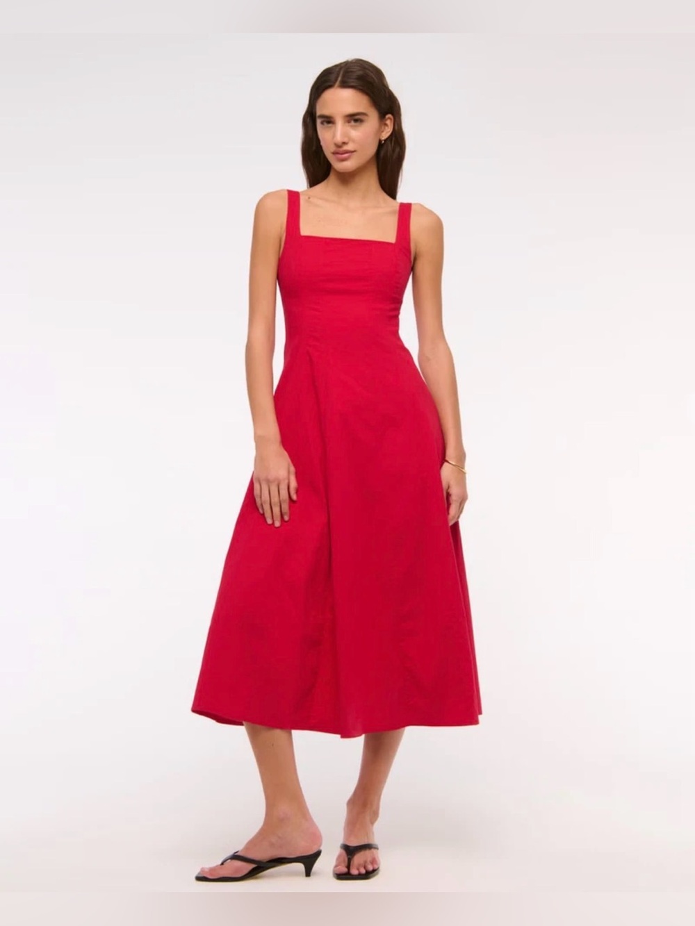 Abercrombie & Fitch Mila Square Neck Red Midi Dress